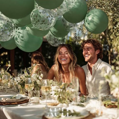 AULE Party Balloons Pack of 42-12in Sage Green Confetti Balloons & Sage Green Latex Balloons and 64ft Ribbons-12 Inches Balloons Decorations set - color: Sage Green