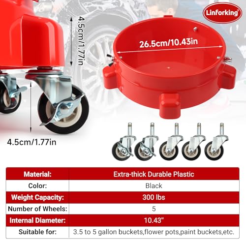 Bucket Dolly 5 Gallon with Wheels,360°Rolling Car Wash Buckets Dolly for 2.5 to 5 Gallon Buckets with Bucket Insert,Cleaning Brush,Supports Up to 300 lbs - size: C