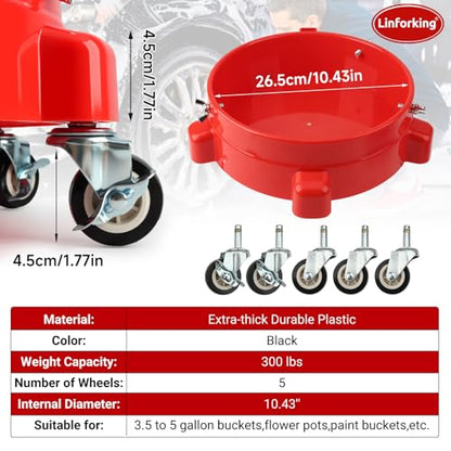 Bucket Dolly 5 Gallon with Wheels,360°Rolling Car Wash Buckets Dolly for 2.5 to 5 Gallon Buckets with Bucket Insert,Cleaning Brush,Supports Up to 300 lbs - size: C