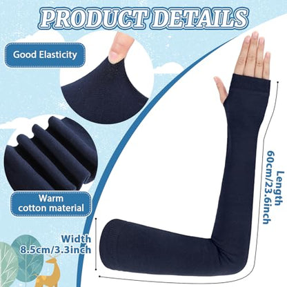 3 Pairs Sun Protection Arm Sleeves 23.6 Inch Long Fingerless Gloves for Women Cotton Arm Wrist Warmer with Thumb Hole - color: Black, Dark Gray,blue