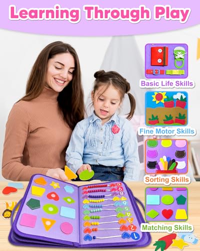 Exorany Busy Board Montessori Toys for Toddler Boy Girl Gifts Busy Book - style: Purple/P8