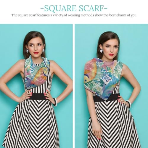 Women’s Square Scarf 27"x27", Lightweight Chiffon Satin Feel Fashion Scarf for Neck Hair Band Head Wrap Bag Accessory - color: Colorful Fish Sea Life