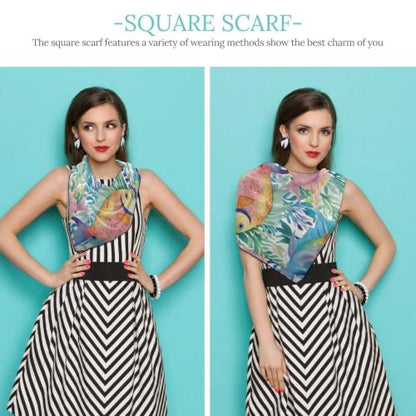 Women’s Square Scarf 27"x27", Lightweight Chiffon Satin Feel Fashion Scarf for Neck Hair Band Head Wrap Bag Accessory - color: Colorful Fish Sea Life