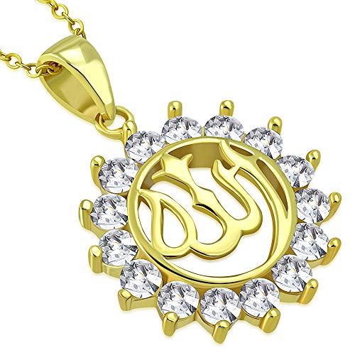 My Daily Styles - Allah Necklace – Islamic Pendant Necklace – 925 Sterling Silver Necklace - Allah Calligraphy Muslim Jewelry - Religious Arabic Necklace with Cubic Zirconia Encrusted Detailing - 18" Chain - color: Yellow