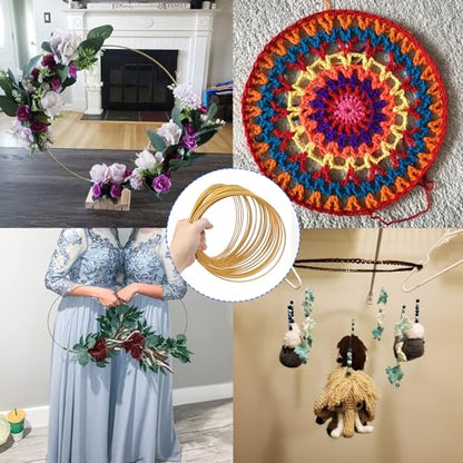 30 Piece 8 Inch Gold Metal Floral Hoop Wreath Macrame Rings Set, Floral Hoop Wreath for Weddings, Home Decor and DIY Crafts, Dream Catcher, and Macrame Wall Hanging Crafts by GENHAKON.