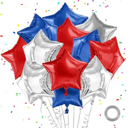 4th of July Balloons Red White And Blue Balloon Arch Kit Star Balloons Mylar Foil Helium 12pcs 4th of July Decorations Outdoor Patriotic Party Independence Day Veteran Decor Graduation Birthday - style: 4th of July