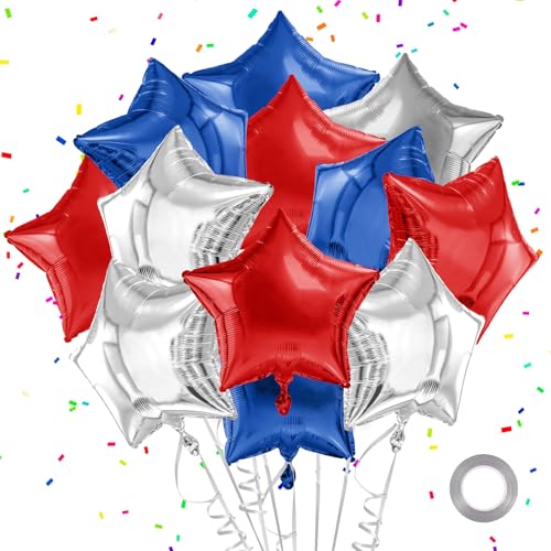 4th of July Balloons Red White And Blue Balloon Arch Kit Star Balloons Mylar Foil Helium 12pcs 4th of July Decorations Outdoor Patriotic Party Independence Day Veteran Decor Graduation Birthday - style: 4th of July