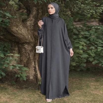 FYMNSI Abayas for Women Muslim Dress Modest Maxi Robe Abaya Kaftan Dresses Eid Prayer Clothes Arabian Islamic Dubai Outfit - color: Dark Gray