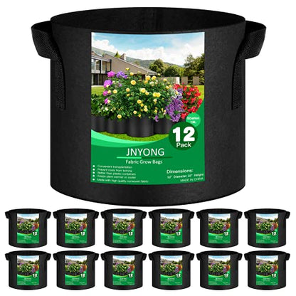 JNYONG 12-Pack 5 Gallon Thickened Non-Woven Grow Bags | Aeration Fabric Pots with Handles - size: 5 Gallons