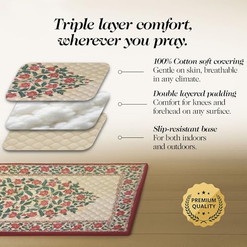 TLC NY Prayer Mat for Men & Women – Thick Padded Foldable Travel Prayer Rug, Portable & Machine Washable, Modern Design for Home, Office & Mosque Use – Ideal Ramadan & Hajj Gift, Crimson - color: Crimson Paradise