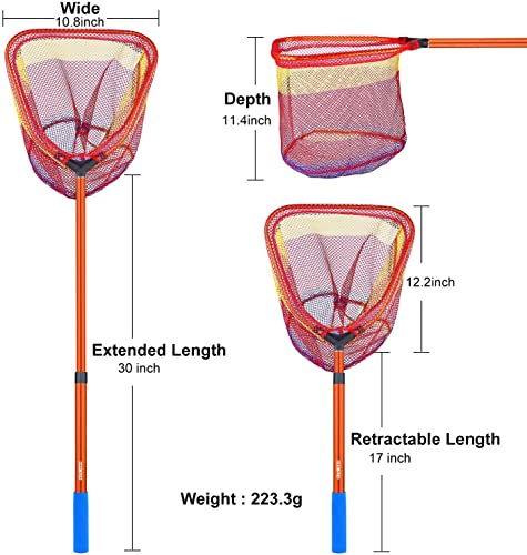 Kids Fishing Net - Telescoping Bait, Minnow, and Butterfly Net With 11.4" Depth, Handle Extends to 30" for Easy Catch and Release - color: Orange-2pack