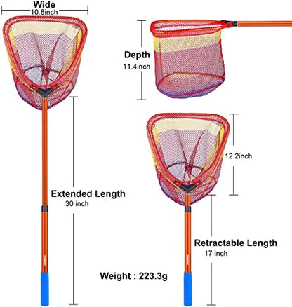 Kids Fishing Net - Telescoping Bait, Minnow, and Butterfly Net With 11.4" Depth, Handle Extends to 30" for Easy Catch and Release - color: Orange-2pack