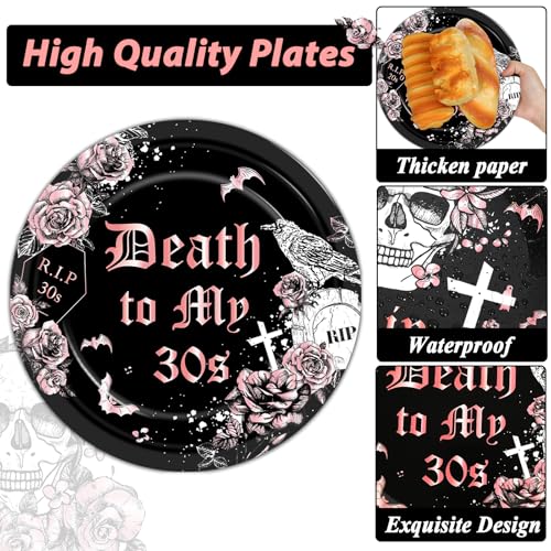 Qyeahkj 100 Pcs 40th Birthday Party Supplies Death to My 30s Paper Plates and Napkins Set Black Rose Gold Rip to My 30s Disposable Tableware Decorations for Women Thirties Funeral Youth Serve 25 Guest - style: 40th Birthday