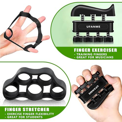 Hand Grip Strengthener, Grip Strength Trainer, 22-132 Lbs Adjustable Resistance Forearm Exerciser Workout for Rehabilitation Athletes Climbers Musicians - color: black 7 Pack