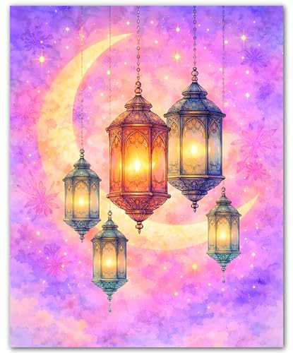 ZUKIY Islamic Wall Art - Hanging Lantern Lights - Muslim Wall Decor for Living Room - Islamic Home Decor - 8x10 Unframed Poster - color: Hanging Lantern Lights