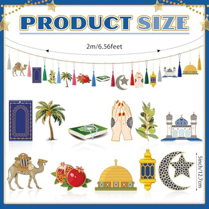 Briwooody 24 Pcs Ramadan Garland Banner Eid Mubarak Ramadan Decorations for Home Eid Mubarak Banner Set Islam Muslim Celebration Lesser Bairam Decoration for Home Fireplace Indoor Outdoor