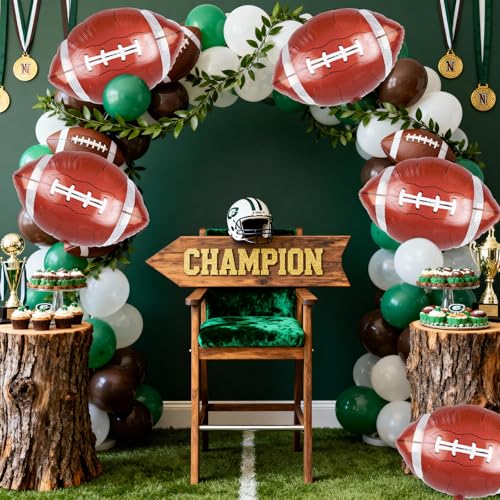 Football Balloons, 6 Pcs Large Foil for Boys Men Sports Birthday Party - style: Football
