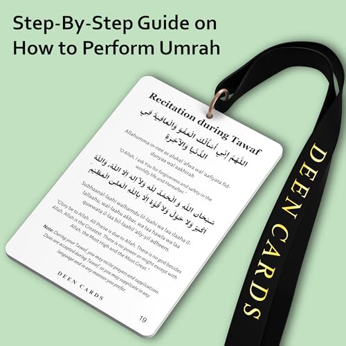 Umrah Guide Book - 32-Page Pocket-Size Guide With Lanyard - Includes Duas and Supplications - Durable 400gsm Cards