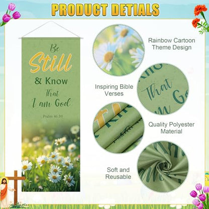 Panelee 4 Pcs Church Banners for Sanctuary Wall Blooming Flower Church Banners with Scripture Inspirational Religious Praise Bible Verses Hanging Backdrop Signs for Sunday School Worship Decoration - style: Bible Flower