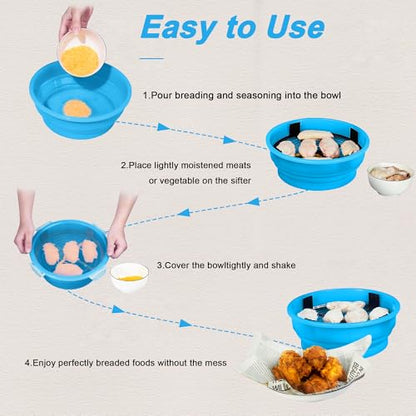 Collapsible Batter Bowl - Breading Bowl Shaker with Lid, Sky Blue - color: Sky Blue