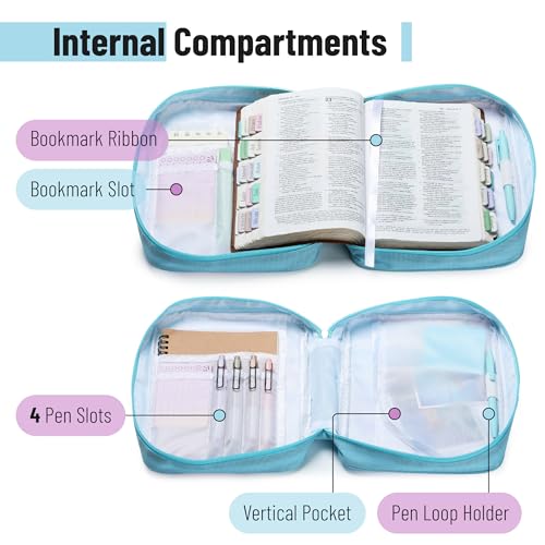 Mr. Pen- Bible Cover Case | Carrying Book Case with Durable Handle and Zippered Pocket, Bible Protective Church Bag for Men & Women, Christian Gifts - color: Aqua Flora