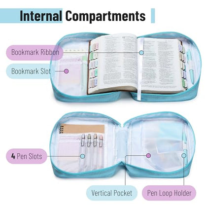 Mr. Pen- Bible Cover Case | Carrying Book Case with Durable Handle and Zippered Pocket, Bible Protective Church Bag for Men & Women, Christian Gifts - color: Aqua Flora