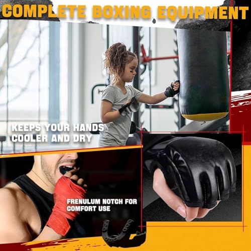 14 Pcs Boxing Set Boxing Equipment Set for Beginners Including 2 Pair of 6 oz Boxing Gloves Headgear Helmet Hand Wraps Mouth Guards Gifts Training Equipment - color: Red & Blue-MMA