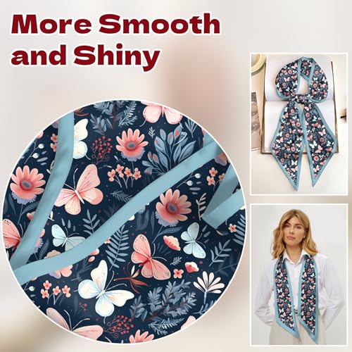Head Hair Scarf Neck Silk Feeling Scarves Long Thin Satin Fashion Handbag Cute Decoration Women Girls 59 * 6.7'' - color: O-9-butterfly Flower