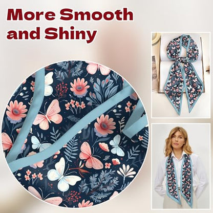 Head Hair Scarf Neck Silk Feeling Scarves Long Thin Satin Fashion Handbag Cute Decoration Women Girls 59 * 6.7'' - color: O-9-butterfly Flower