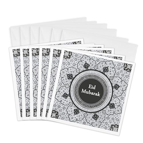 3dRose Greeting Cards - Eid Mubarak - Grey Blessed Happy Eid Greeting - Islam Muslim holiday - 6 Pack - Occasions - size: 6 Greeting Cards with envelopes