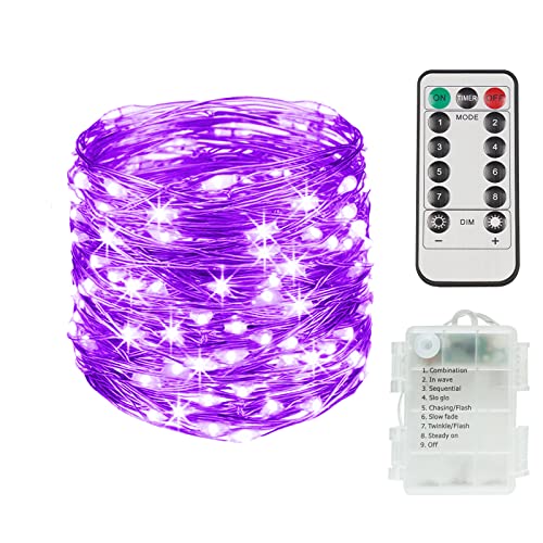 suddus Hallowee Fairy Lights Battery Operated, 33ft 100 LED Fairy Lights with Remote, Purple String Lights for Outside, Porch, Home, Backyard, Window, Yard, Garland, Party Decorations - color: Purple, size: 100LED