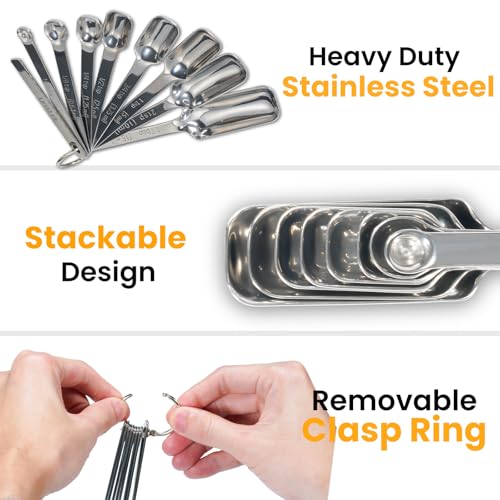 23 Pcs Stainless Steel Measuring Spoons Set with Leveler, Metal Round & Rectangular Spoons plus 5 Mini Teaspoons for Precise Cooking and Baking, Standard Sizes with Clear Engraved Markings - size: 23 Pcs