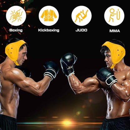Jerify 2 Pcs Wrestling Headgear for Kids Youth Soft Grappling Headgear Wrestling Adjustable Ear Guard Protective(Yellow) - color: Yellow
