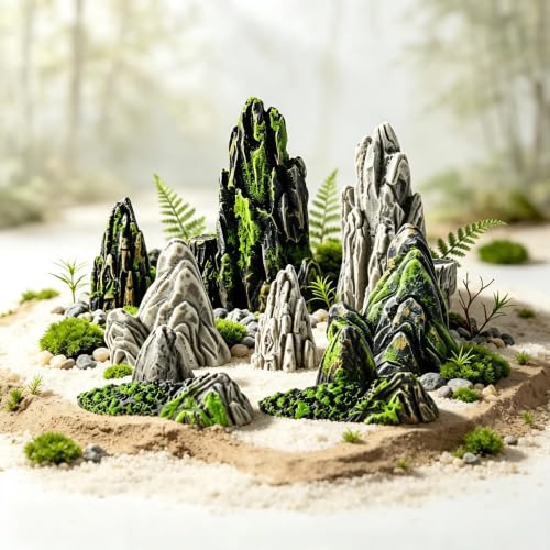 8pcs Mini Resin Rockery Model Garden Decoration Indoor Bonsai Mountain Aquarium Decor Miniature Landscaping Statue for Terrariums and Fairy Gardens