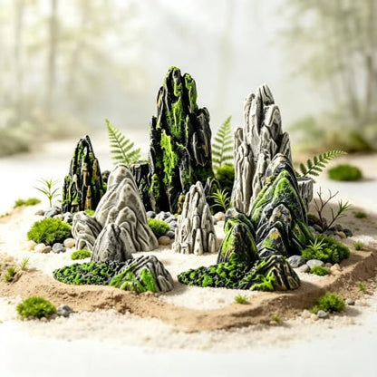 8pcs Mini Resin Rockery Model Garden Decoration Indoor Bonsai Mountain Aquarium Decor Miniature Landscaping Statue for Terrariums and Fairy Gardens