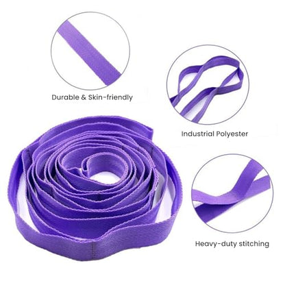 Stretching Strap with 10 Loops Non-Elastic Yoga Strap for Physical Therapy Pilates Dance Gymnastics Stretch Band for Daily Flexibility Routine at Home Gym Travel Includes Exercise Guide - color: Purple
