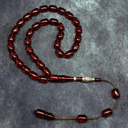 EXCLUSIVE COLLECTION -Handmade Silver Engraved Bakelite Tesbih, Tasbih, Islamic Rosary, Islamic Prayer Beads, Misbaha (8x12 mm 33 Cherry Cylinder Beads) - color: 8x12 mm 33 Cherry Cylinder Beads)
