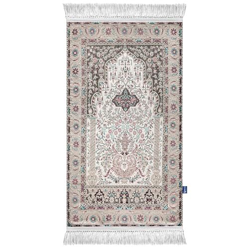 Naseej Prayer Mat Collection – Woven Islamic Design, Cushioned for Comfort (Pastel Mihrab)