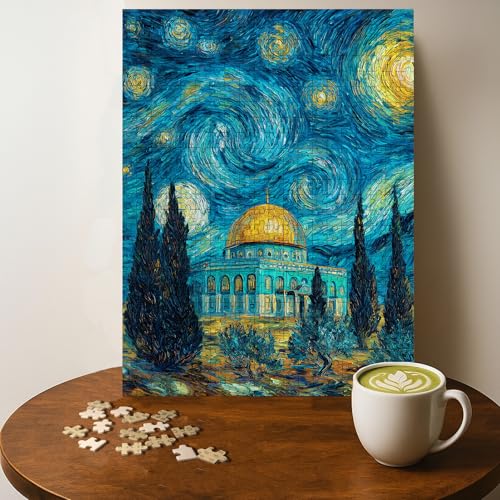 Starry Night Dome of THE Rock Islamic Art Jerusalem Islam Jigsaw Puzzle - 500 Pieces Wooden Puzzle for Adults, Wall Art Gift, Finished Size: 20 x 15 Inch - color: Starry Night Dome of the Rock Islamic Art Jerusalem - 500 Pieces