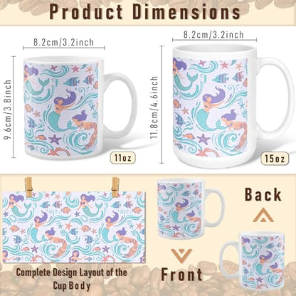 Mermaid Ceramic Coffee Mug, Underwater Playful Fish Starfish Summer Aqua Novelty Office Drinking Cup with Handle Ideal for Friendship Family Colleague Staff Sweetheart Teachers 11 Oz - size: 11 Ounces