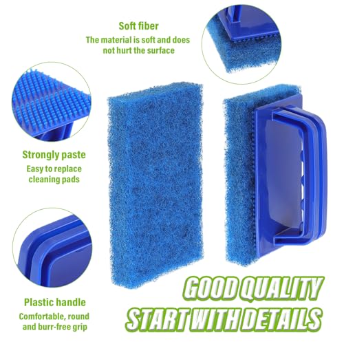 5 Pack Electric Cleaning Brush Pad Kitchen Bathroom Household Cleaning Pad Swimming Pool wall Cleaning Brush Heavy Duty Griddle Scrubber Scouring Pad and 1 Pack Handle kit(Blue) - color: Blue