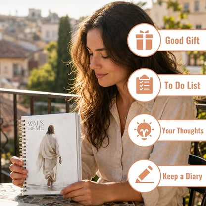 Jesus Bible Journal Notebook - Christian Gifts for Women, Hardcover Inspirational Walks with Me Bible Verse Note Book for Church Notting Scripture Study Stationery Supplies Religions Gift - color: Jesus Walks With Me