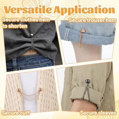 Magnetic Clothing Clips with Chain, 12 Pcs Multi-Function Magnet Magnet Button Pins Hijab Cuff Clips for Hijab, Sleeves, Pants, Scarf, Hem, No-Pin Styling Accessory