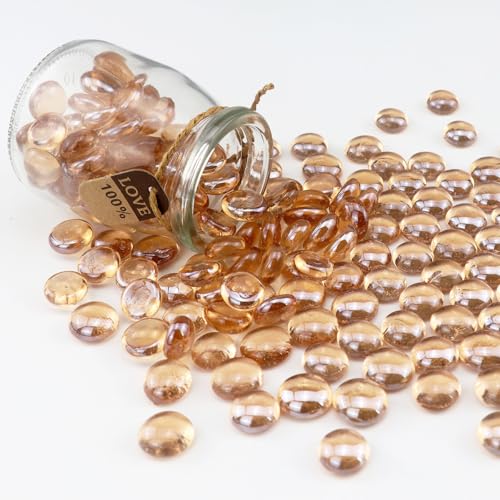 2.16LB Glass Beads Vase Filler Aquarium Gravel Decor Flat Glass Marbles Gems Pebbles Fish Tank Rocks Home Decorative Art Craft - Champagne - color: Champagne, size: 2.16LB