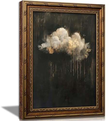 Vintage Gold Framed Cloud Wall Art Abstract Cloud Rain Landscape Canvas Print Dark Moody Cloud Picture Wall Decor Abstract Gothic Sky Landscape Academia Poster Artwork for Living Room Bedroom - color: Clouds, size: 11"L x 9"W
