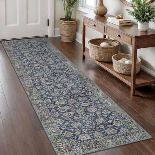 KOZYFLY Vintage Floral Washable Rug Runner 2x8 Hallway Runner Rug Blue - color: Blue, size: 2' x 8' (Runner)