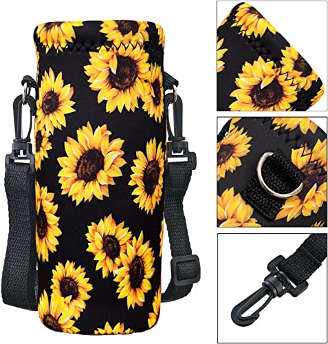 Neoprene Water Bottle Carrier Bag with Adjustable Shoulder Strap,Insulated Water Bottle Cover for Stainless Steel/Glass/Plastic Bottles - color: Sunflowers, size: 500ml