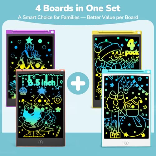 TECJOE 4 Pack LCD Writing Tablet for Kids, 8.5 Inch Toddlers Drawing Tablet - color: Blue & Pink & Purple & Green