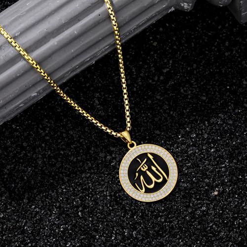 Allah Necklace for Men 925 Sterling Silver/18K Gold Plated Allah Arabic Pendant Islamic Jewelry Gifts for Men Women - style: Cubic Zircon