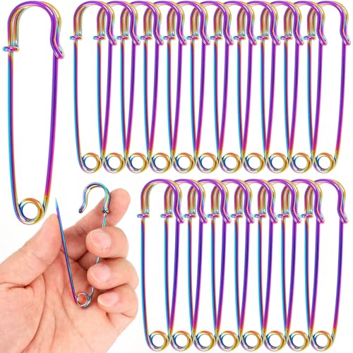3 Inch Rainbow Large Safety Pins Heavy Duty for Thick Fabric 30PCS - Extra Large Giant Colored Safety Pin for Canvas Blankets Skirts Jewelry Decorative - color: Rainbow-3 Inch-30pcs